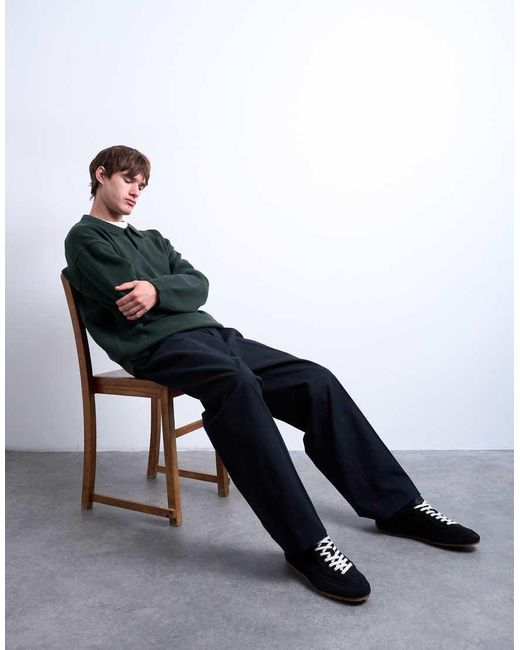 Topman Green Knitted Smart Polo Jumper for men