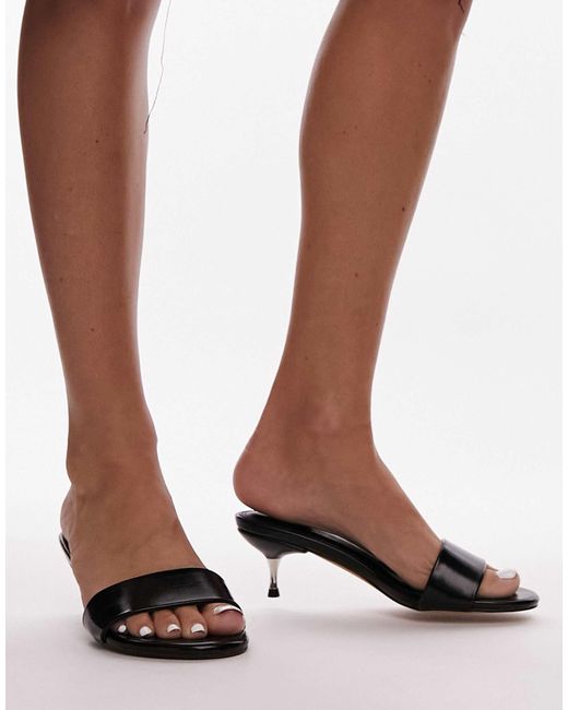 TOPSHOP Black Izz Rounded Mid Pin Heel Mules