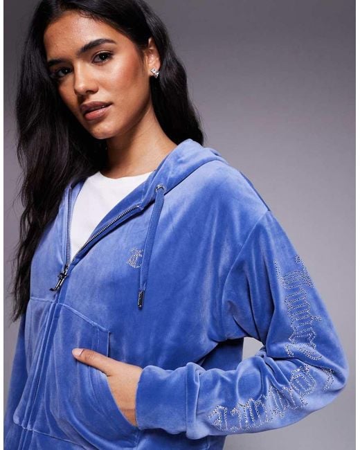 Juicy Couture Blue Diamante Outline Logo Zip-through Hoodie