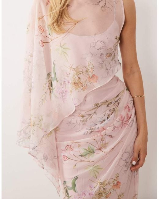 ASOS Pink Draped Batwing Asymmetric One-sleeve Maxi Dress
