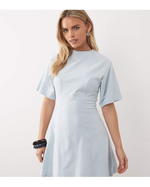ASOS Blue Asos Design Petite Cinched Seam Detail Mini Dress