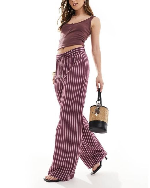 Pull&Bear Purple Straight Leg Striped Trouser