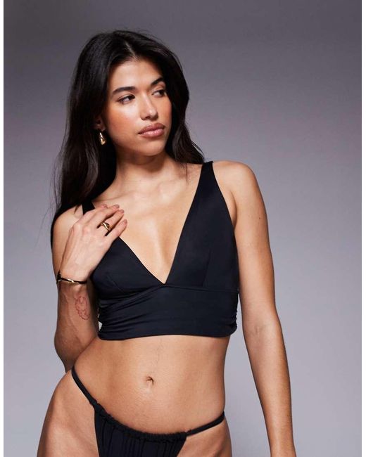 ASOS Blue Maya Mix And Match Deep Band Side Ruched Crop Bikini Top