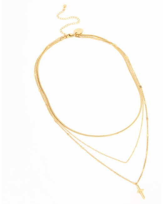 Collier multi-rangs en acier inoxydable étanche plaqué or avec pendentif croix Lovisa en coloris White
