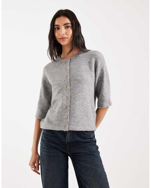 Brave Soul Gray Short Sleeve Relaxed Fit Knit Cardigan