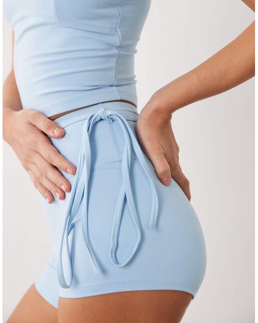 4505 Blue High Waist 3 Inch Booty Short With Tie Waist Detail