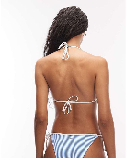 Tommy Hilfiger Blue Embroidered Triangle Bikini Top