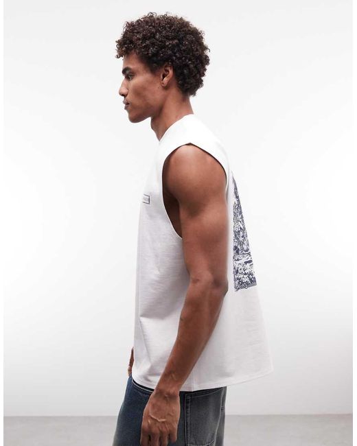 ASOS White Circular Design Collection Super Heavyweight Oversized Tank With Scenic Back Print for men