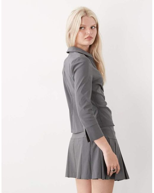 Collusion Gray Tailored Bengaline Ruched Fitted Shirt Co-ord