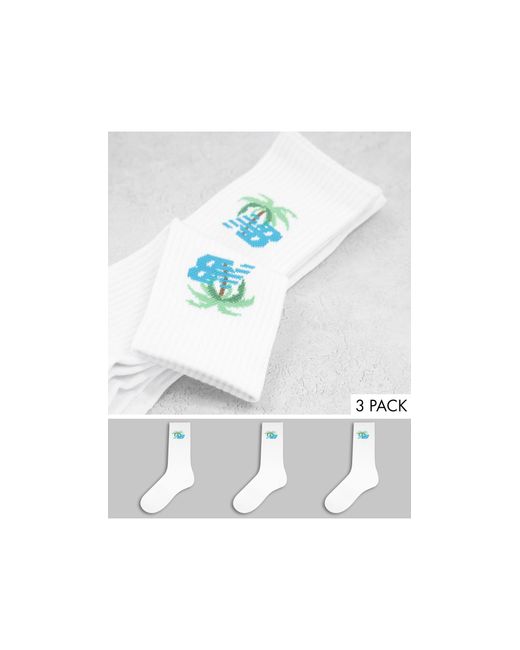 New Balance White 3 Pack Blue Palm Logo Socks