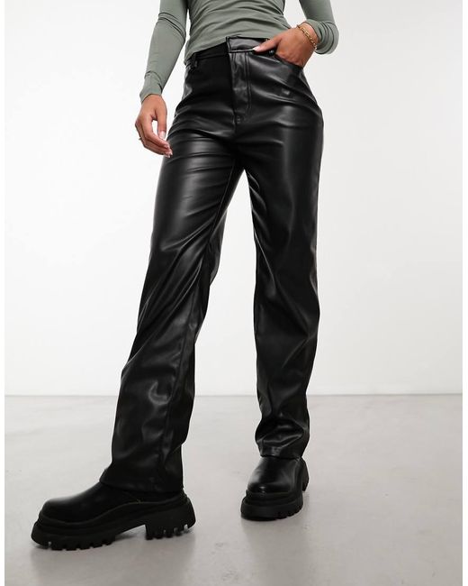ASOS Black Faux Leather Straight Leg Trouser