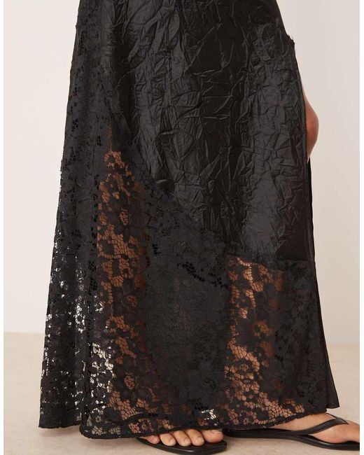 ASOS Pink Satin Crinkle And Lace High Split Maxi Skirt