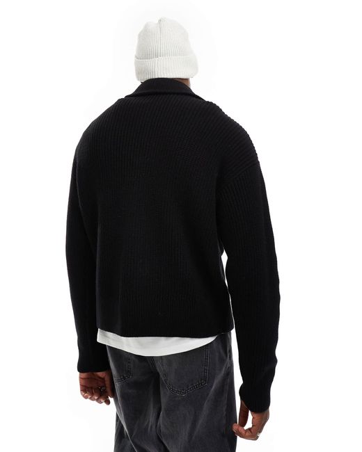 Weekday Black Jim Wool Blend Half Zip Jumper for men