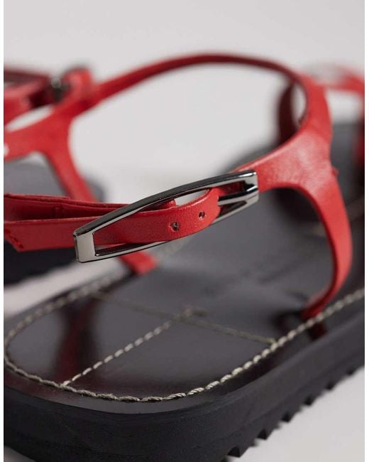 ASOS Red Filomena Premium Whipstitch Skinny Toe Loop Sandal
