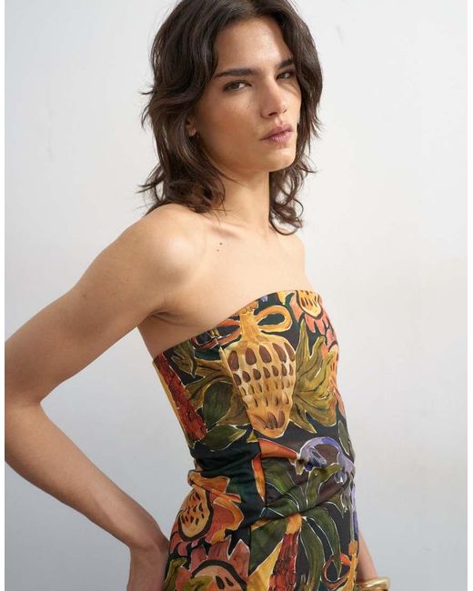 TOPSHOP Multicolor Stripe Bandeau Ruched Side Asymmetric Hem