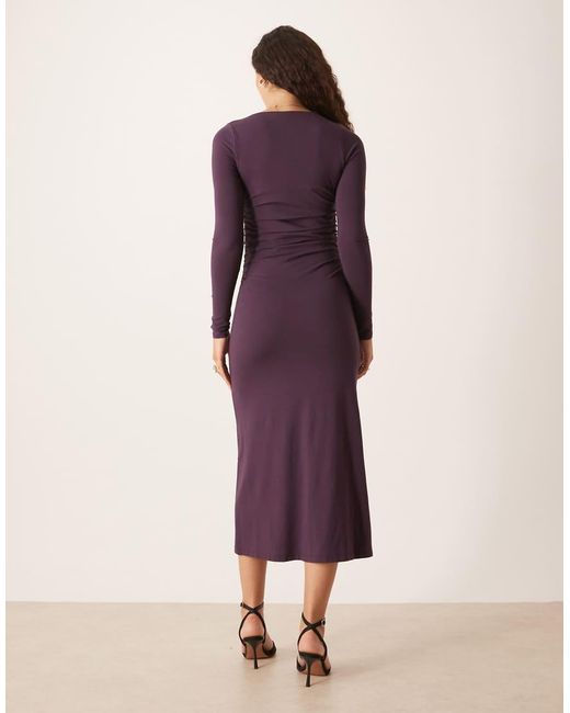 Nobody's Child Purple Laurella Long Sleeve Drape Midi Dress