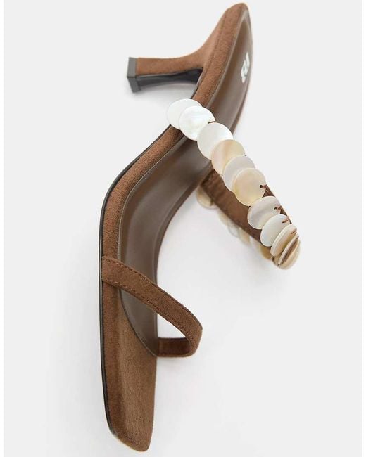 Pull&Bear Natural Beaded High-Heel Sandals