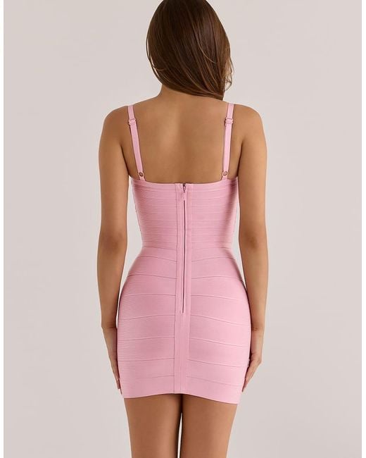 House Of Cb Pink The Cinch Lychee V Waist Mini Bandage Dress