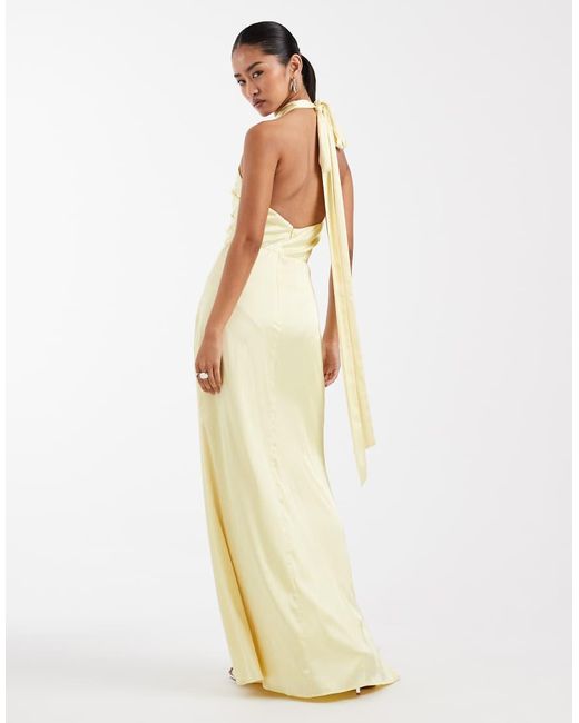 Vestito Lungo Da Cerimonia Color Limone di TFNC London in Metallic