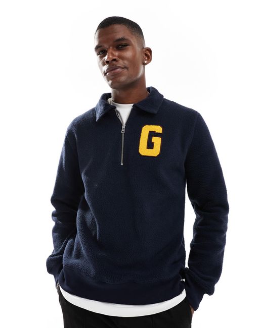 Gant Blue Half Zip Fleece Jumper With Varsity Logo for men