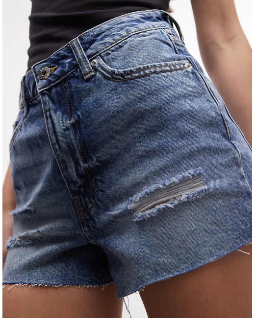 River Island Blue Ripped Pocket Denim Shorts