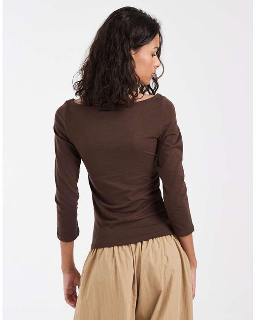 Pieces Brown Boat Neck Jersey Top