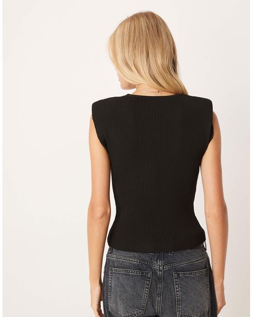 ASOS Black Knitted Tank Top With Shoulder Pads