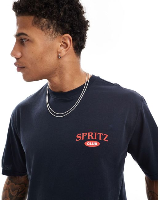 Only & Sons Blue Oversized T-shirt With Spritz Back Print for men