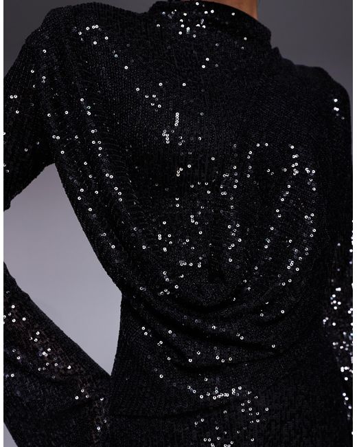 ASOS Blue All Over Sequin Long Sleeve Wrap Front Detail Maxi Dress