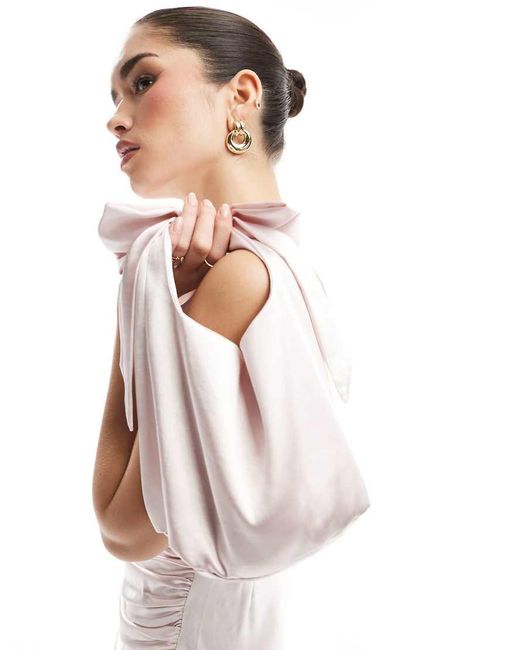 Six Stories White Bridesmaid Satin Bow Pouch Bag
