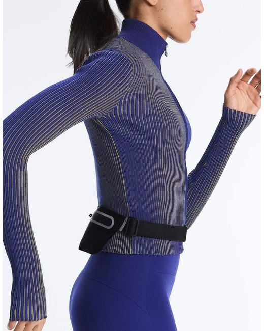 Oysho Blue Fitted Rib-knit Jacket