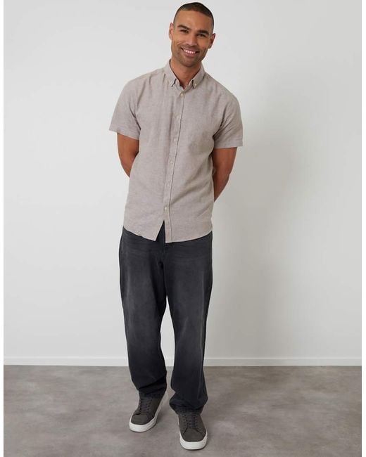 Threadbare Gray Short Sleeve Linen Blend Shirt for men