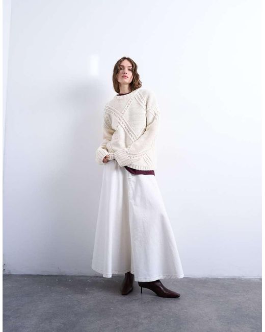 TOPSHOP White Knit Argyle Sweater