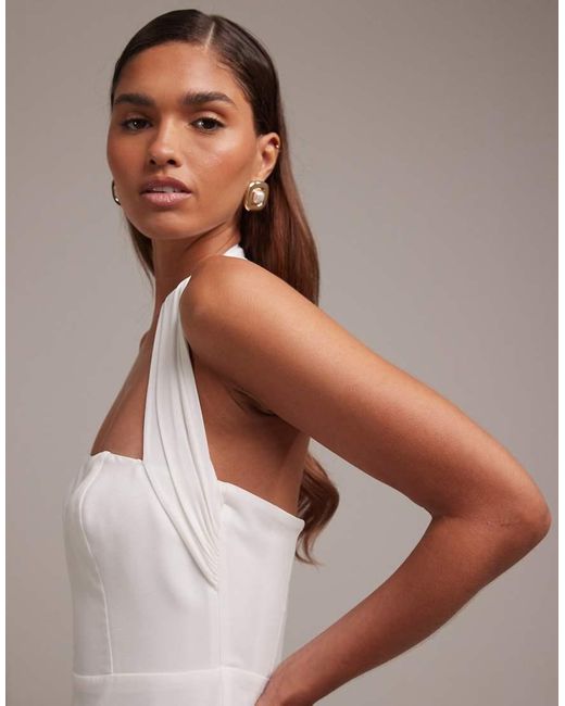 ASOS Brown Crepe Pencil Bandeau Midi Dress With Wide Halter Strap