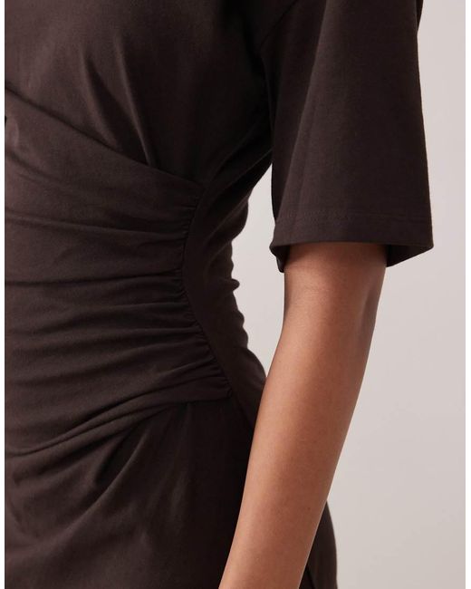 ASOS Brown Side Ruched T-shirt Midi Dress Chocolate