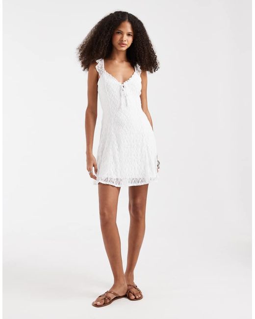 Hollister White Lace Tie Front Floaty Mini Dress