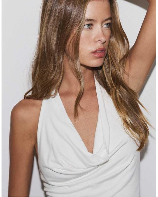 Stradivarius White Draped Halter Top