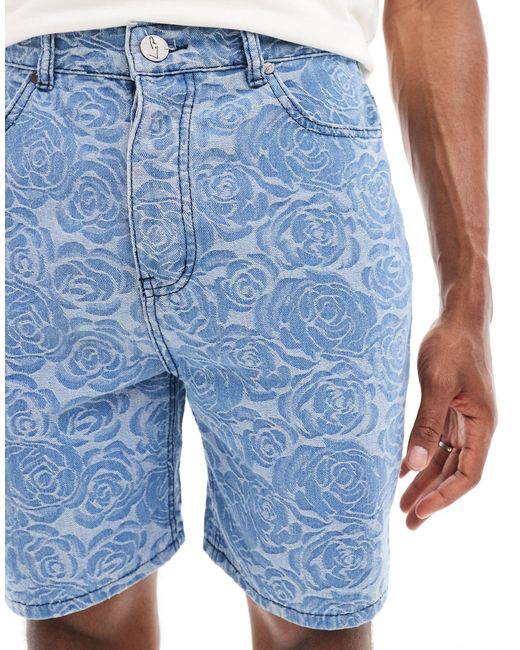 Liquor N Poker Blue Co-ord Floral Jacquard Oversized Shorts for men