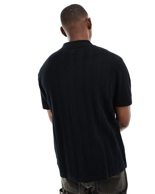 Jack & Jones Black Revere Collar Knitted Shirt for men