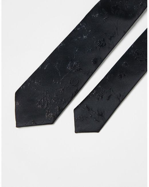 ASOS Black Satin Slim Tie With Pattern for men
