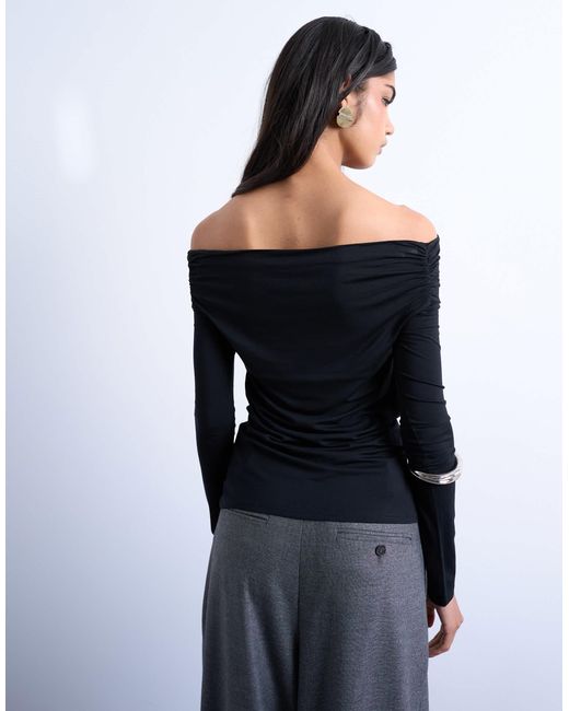 TOPSHOP Blue Long Sleeve Bardot Top