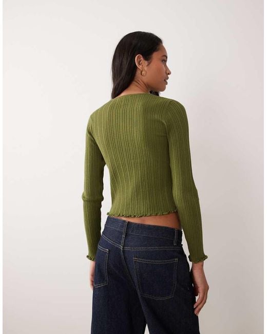 Miss Selfridge Green Rib Knit Henley Button Top