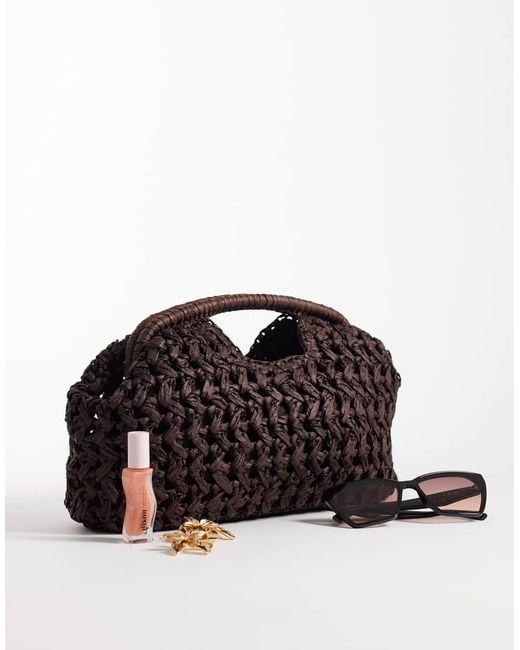 ASOS Black Crochet Straw Frame Clutch Bag