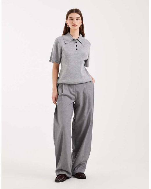 ASOS Gray Knit Cinched Polo Top