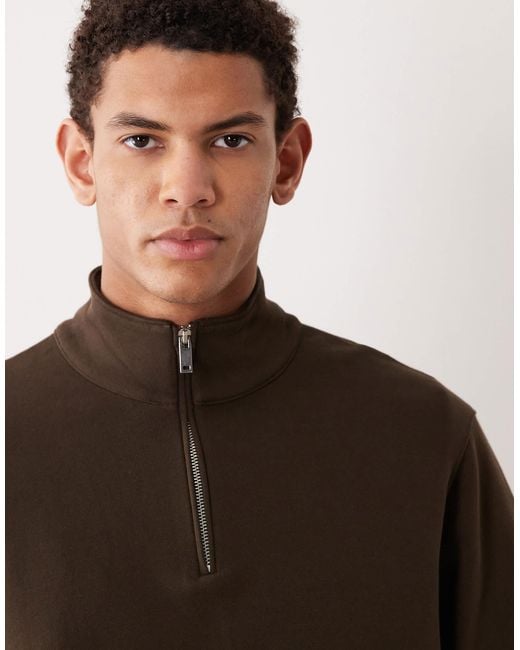 Mango Brown Quarter Zip Sweatshirt for men