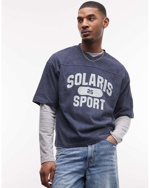 ASOS Blue Boxy Oversized T-Shirt With Sport Graphic for men