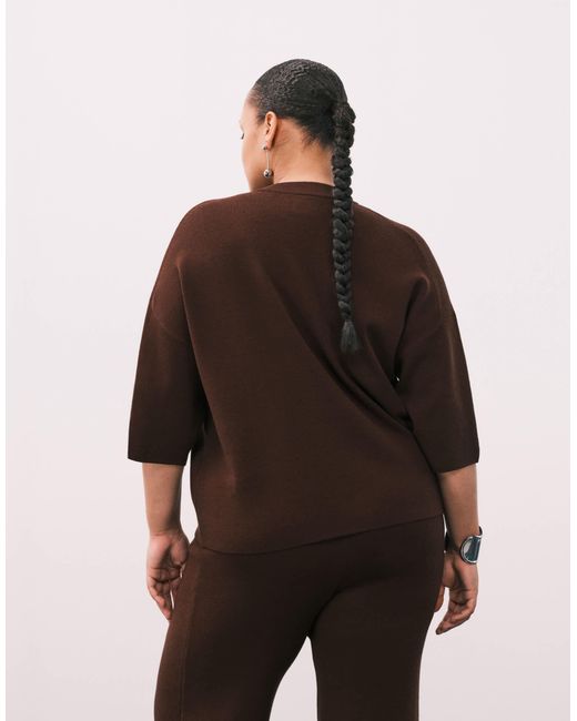 ASOS Brown Asos Design Curve Knitted Compact Structured Oversized T Shirt Co-ord
