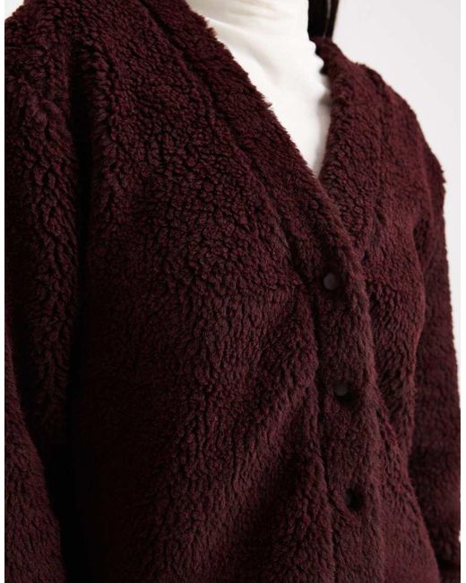 ASOS Red Longline Borg Fleece Oversized Cardigan