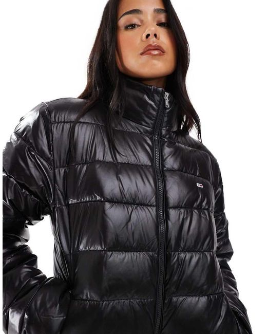 Tommy Hilfiger Black High-Shine Puffer Jacket