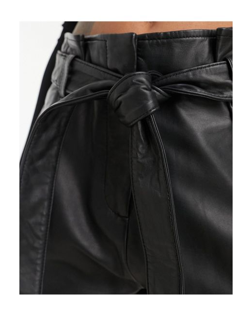 Muubaa Black Donan Paper-bag Waist Leather Shorts